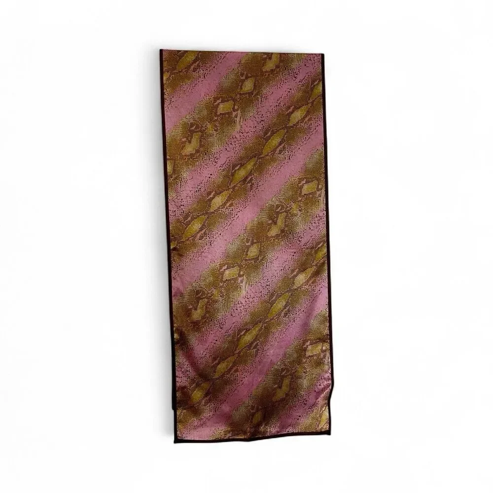 Echo Silk Scarf in Pink and Brown Snakeskin Print, Oblong, Costal Cowgirl